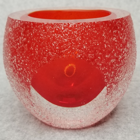Fifth Avenue Crystal Geode Red 4" Votive Candle Holder Handmade Art Glass w/Box - Picture 6 of 13